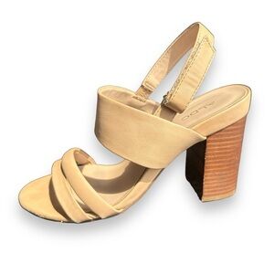 ALDO BEIGE  OPEN TOE HEELED BLOCK SANDAL WOMENS SIZE 7